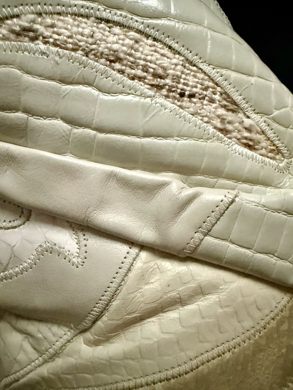 SHARIF Leather Cream Ivory Quilted Patchwork 1980 Shoulder Bag Quiet Luxury VTG - Picture 15 of 15